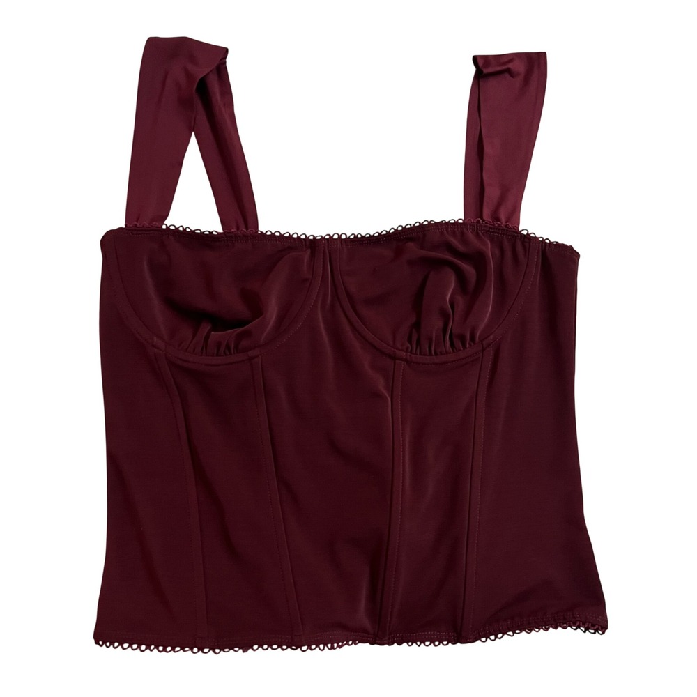 Edikted Y2K Burgundy Corset Top Underwire Bustier Hook Eye Back Wine XL